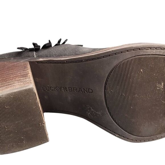 Boots Lucky Brand Black Leather Country Western Bohemian Biker Ankle Booties - Picture 10 of 13